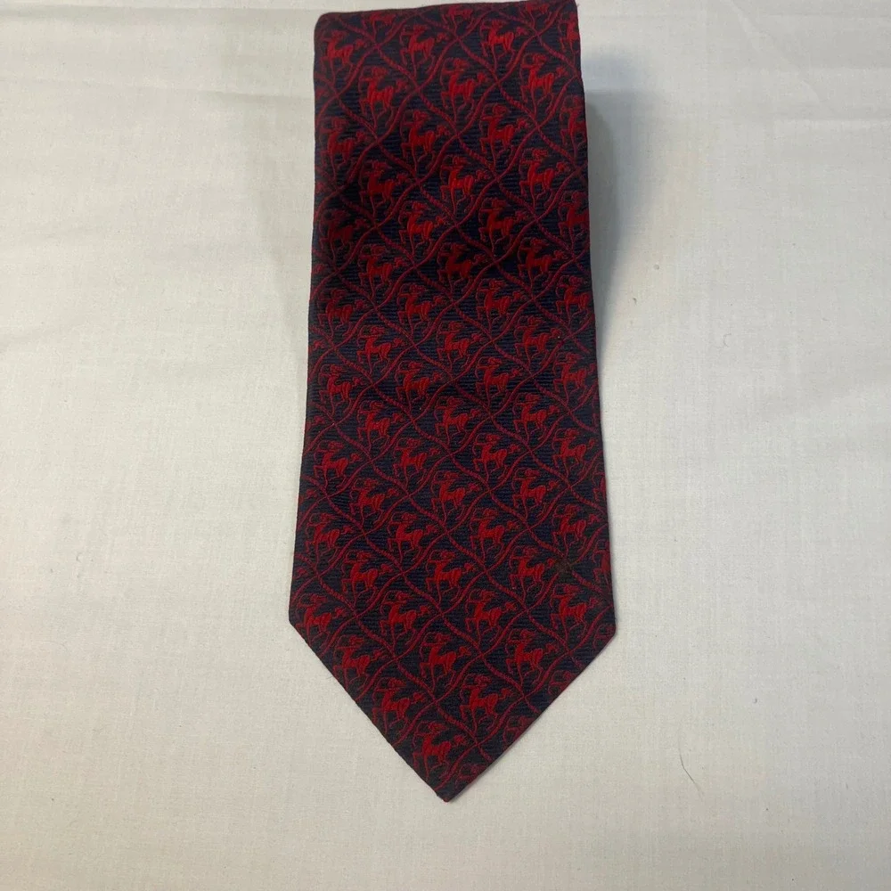 VTG Pierre Cardin Mens Silk Tie Sagittarius Zodiac Centaur Navy Red  Famous-Barr